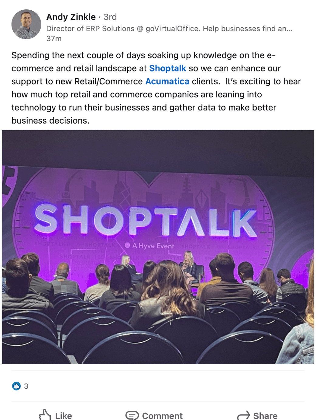 Spending the next couple of days soaking up knowledge on the e-commerce and retail landscape at Shoptalk so we can enhance our support to new Retail/Commerce Acumatica clients